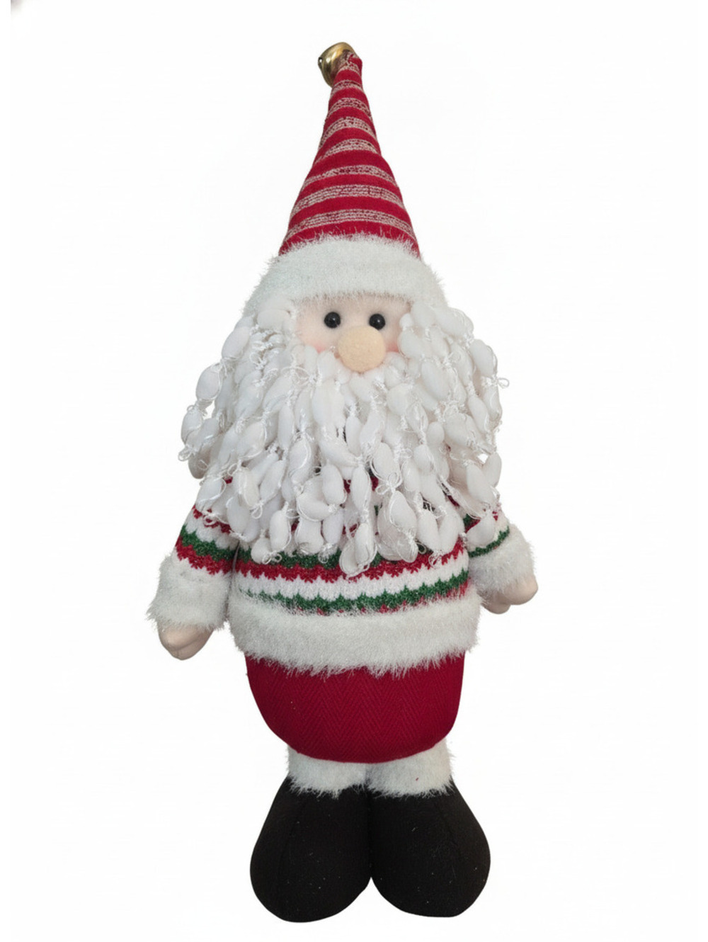 Christmas Santa Claus Plush Decoration with Striped Hat and Bell